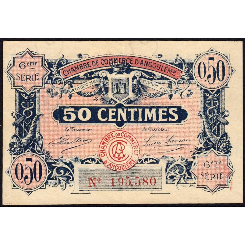 Angoulême - Pirot 9-46 - 50 centimes - 6ème série - 14/01/192 - Etat : TTB+