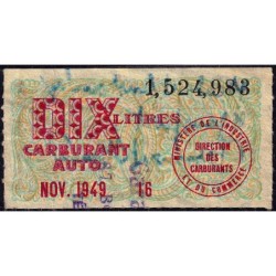 10 litres carburant auto - Novembre 1949 - Puy-de-Dôme - Etat : TB