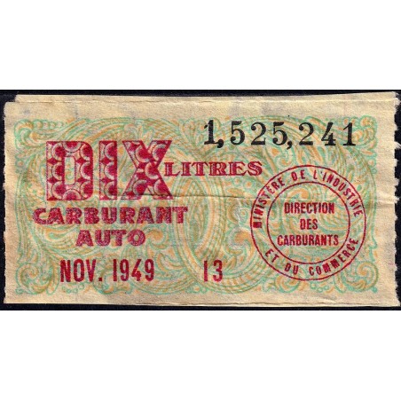 10 litres carburant auto - Novembre 1949 - Etat : TTB