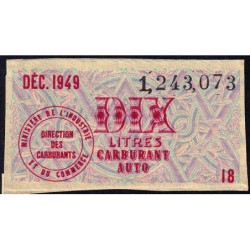 10 litres carburant auto - Décembre 1949 - Etat : SUP