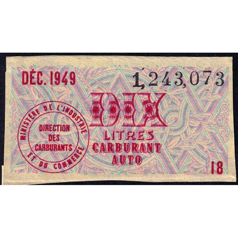 10 litres carburant auto - Décembre 1949 - Etat : SUP