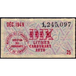 10 litres carburant auto - Décembre 1949 - Puy-de-Dôme - Etat : SUP