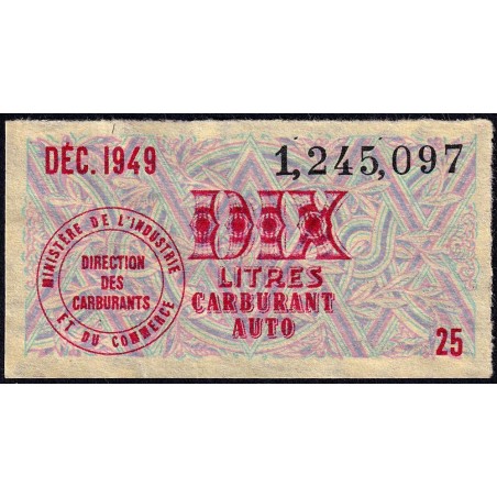 10 litres carburant auto - Décembre 1949 - Puy-de-Dôme - Etat : SUP