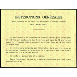 Annexe carte de vêtements - Catégorie J - 1944 - Etat : SPL