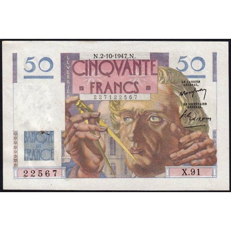 F 20-09 - 02/10/1947 - 50 francs - Le Verrier - Série X.91 - Etat : SUP+