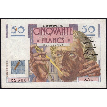 F 20-09 - 02/10/1947 - 50 francs - Le Verrier - Série X.91 - Etat : TTB+