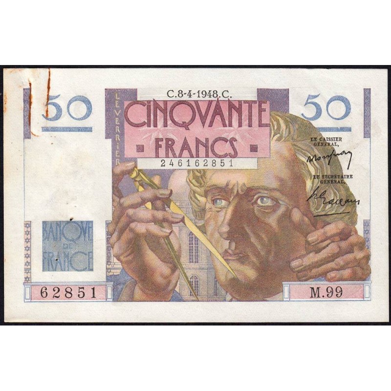 F 20-10 - 08/04/1948 - 50 francs - Le Verrier - Série M.99 - Etat : TTB