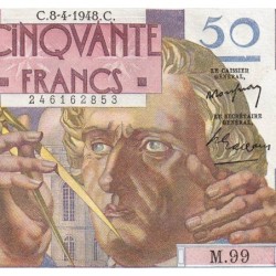F 20-10 - 08/04/1948 - 50 francs - Le Verrier - Série M.99 - Etat : SUP+