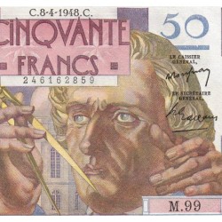 F 20-10 - 08/04/1948 - 50 francs - Le Verrier - Série M.99 - Etat : SUP+