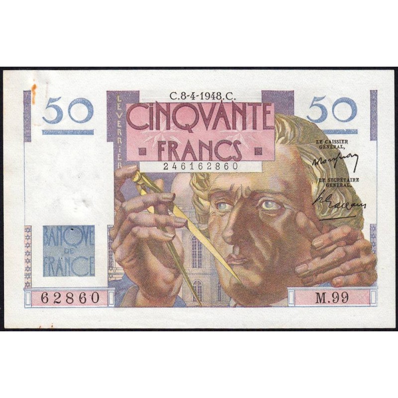 F 20-10 - 08/04/1948 - 50 francs - Le Verrier - Série M.99 - Etat : TTB+