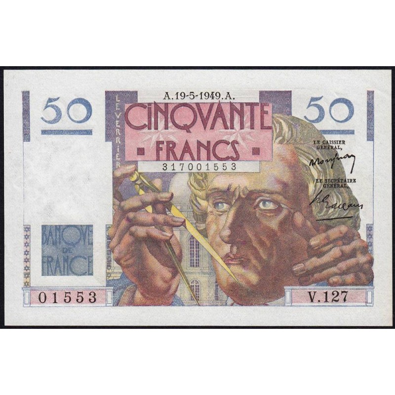 F 20-12 - 19/05/1949 - 50 francs - Le Verrier - Série V.127 - Etat : SPL