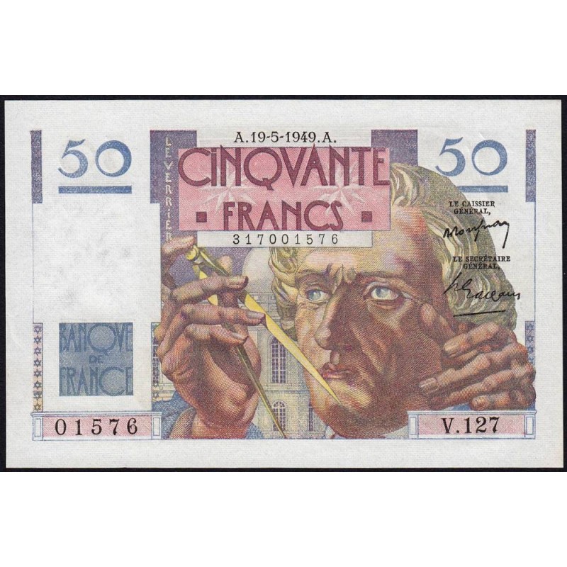 F 20-12 - 19/05/1949 - 50 francs - Le Verrier - Série V.127 - Etat : SPL