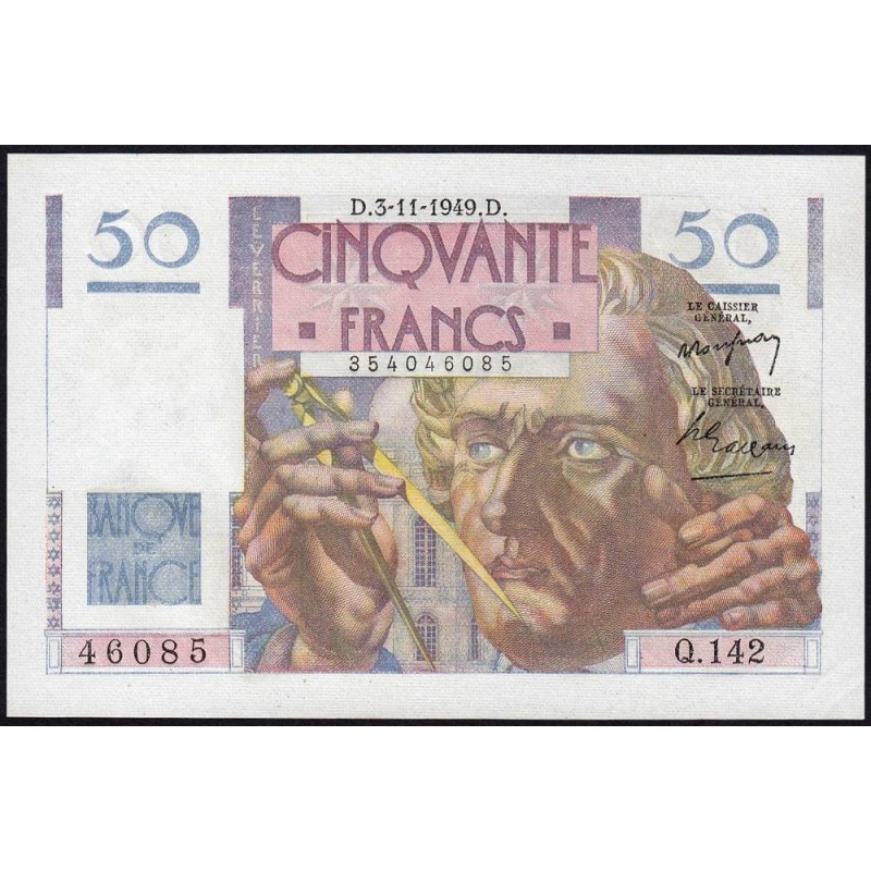 F 20-13 - 03/11/1949 - 50 francs - Le Verrier - Série Q.142 - Etat : SUP+
