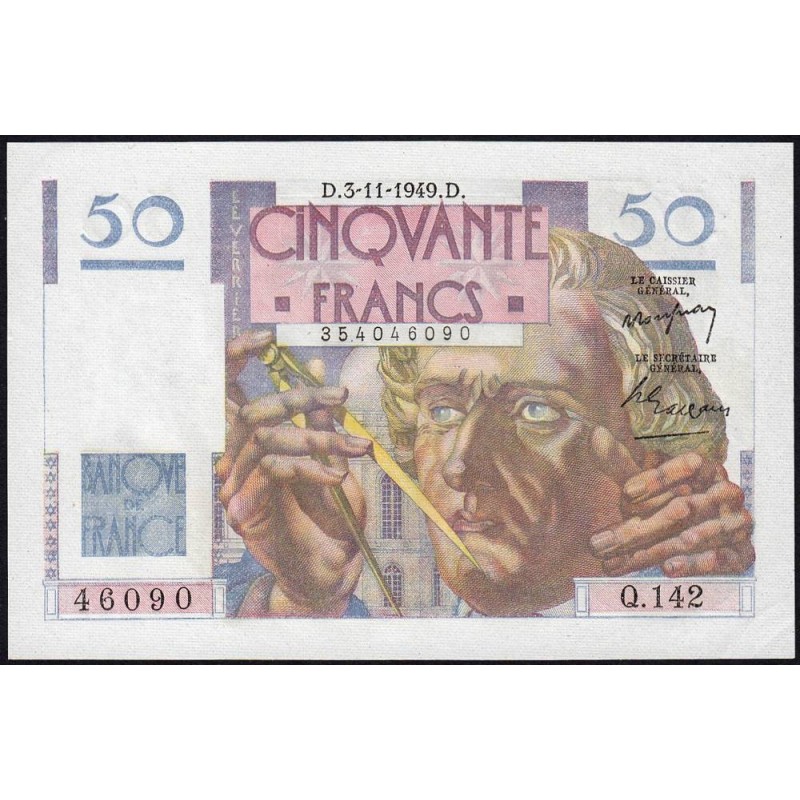 F 20-13 - 03/11/1949 - 50 francs - Le Verrier - Série Q.142 - Etat : SUP+