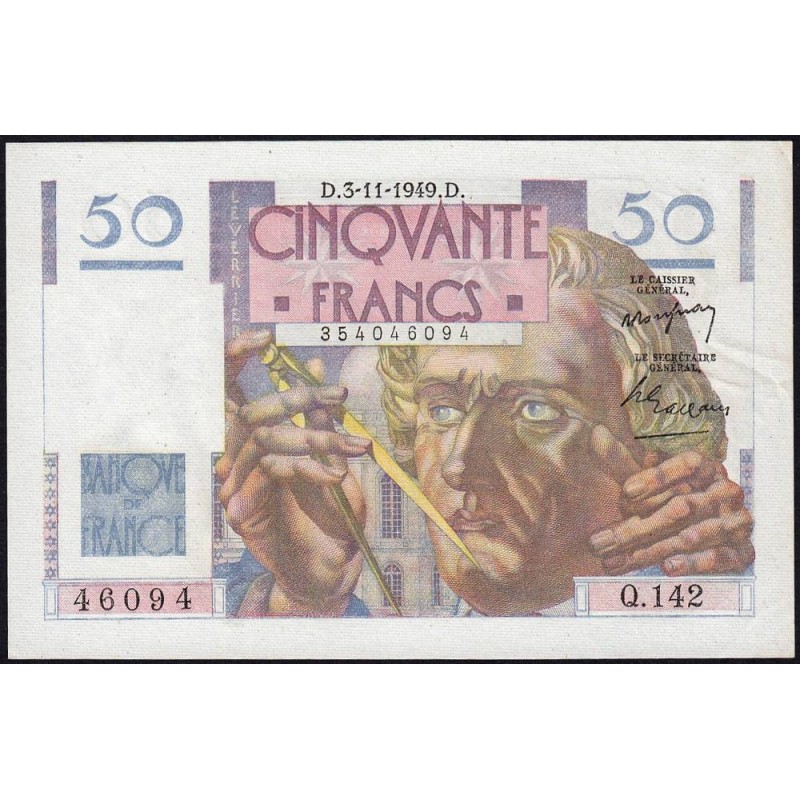 F 20-13 - 03/11/1949 - 50 francs - Le Verrier - Série Q.142 - Etat : TTB+