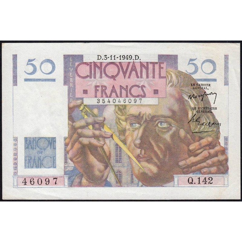 F 20-13 - 03/11/1949 - 50 francs - Le Verrier - Série Q.142 - Etat : TTB+
