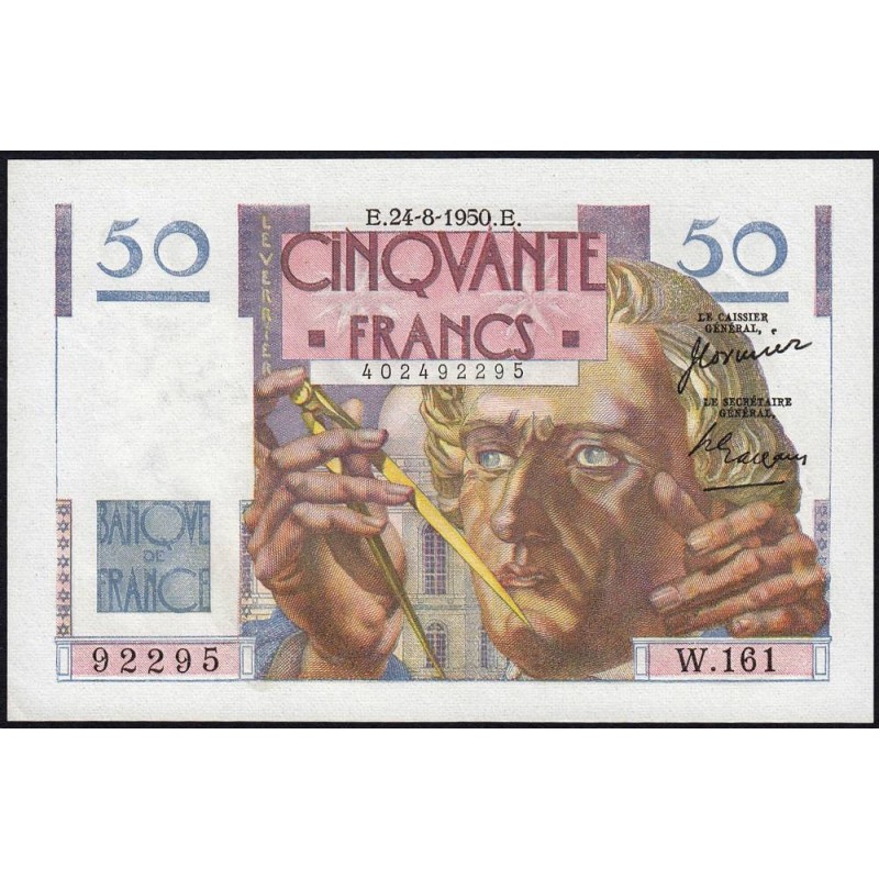 F 20-16 - 24/08/1950 - 50 francs - Le Verrier - Série W.161 (remplacement) - Etat : SPL+