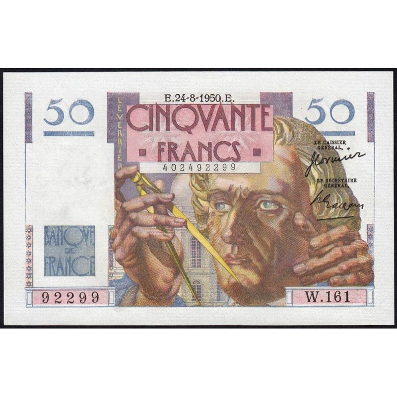 F 20-16 - 24/08/1950 - 50 francs - Le Verrier - Série W.161 (remplacement) - Etat : SPL+