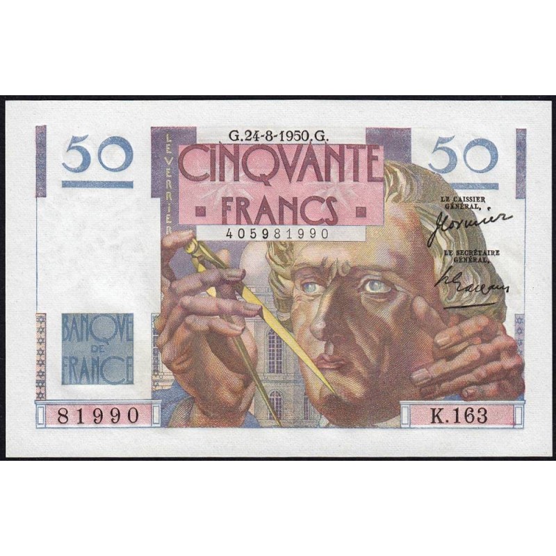 F 20-16 - 24/08/1950 - 50 francs - Le Verrier - Série K.163 - Etat : pr.NEUF