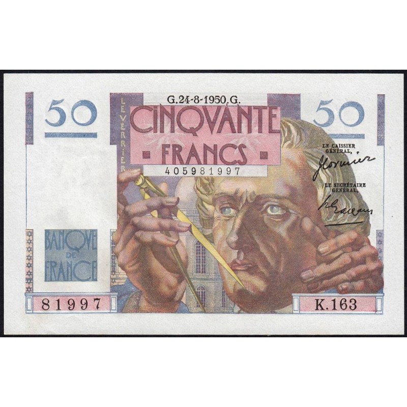 F 20-16 - 24/08/1950 - 50 francs - Le Verrier - Série K.163 - Etat : SPL+