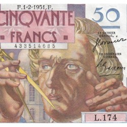 F 20-17 - 01/02/1951 - 50 francs - Le Verrier - Série L.174 - Etat : SPL