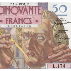 F 20-17 - 01/02/1951 - 50 francs - Le Verrier - Série L.174 - Etat : SUP+