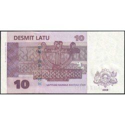 Lettonie - Pick 54a - 10 latu - Série AG - 2008 - Etat : NEUF