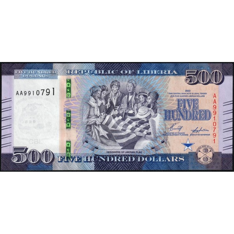 Libéria - Pick 42a - 500 dollars - Série AA - 2022 - Etat : NEUF