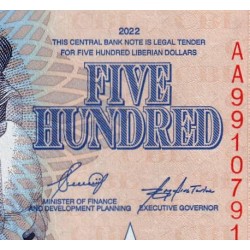 Libéria - Pick 42a - 500 dollars - Série AA - 2022 - Etat : NEUF