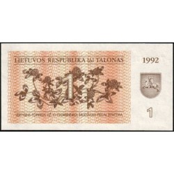Lituanie - Pick 39 - 1 talonas - Série TA - 1992 - Etat : NEUF