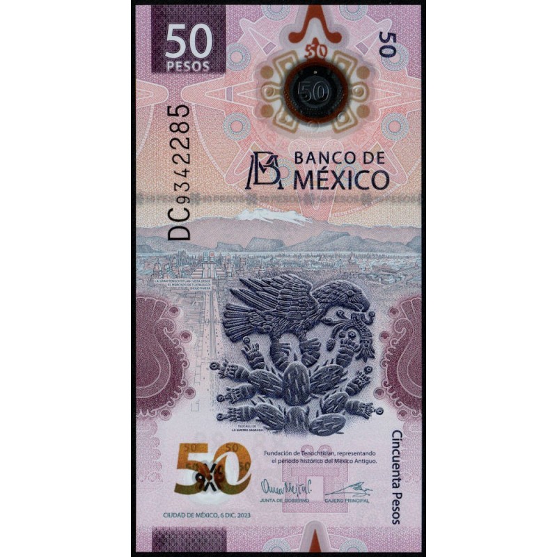 Mexique - Pick 133e_3 - 50 pesos - Série DC - 06/12/2023 - Polymère commémoratif - Etat : NEUF