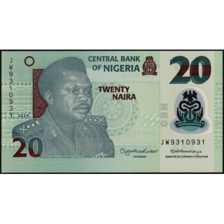 Nigéria - Pick 34s_1 - 20 naira - Série JW - 2024 - Polymère - Etat : NEUF