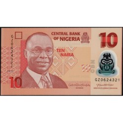 Nigéria - Pick 39m - 10 naira - Série GZ - 2022 - Polymère - Etat : NEUF