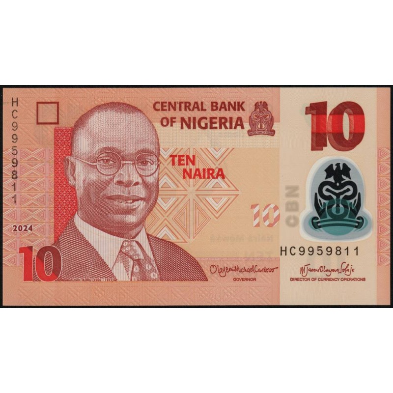 Nigéria - Pick 39n - 10 naira - Série HC - 2024 - Polymère - Etat : NEUF