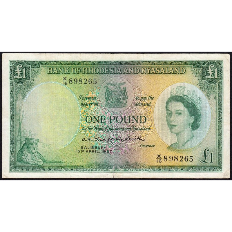 Rhodésie et Nyassaland - Pick 20a_18 - 1 pound - Série X/16 - 06/05/1960 - Etat : TB à TB+