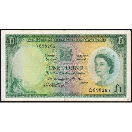 Rhodésie et Nyassaland - Pick 20a_18 - 1 pound - Série X/16 - 06/05/1960 - Etat : TB à TB+