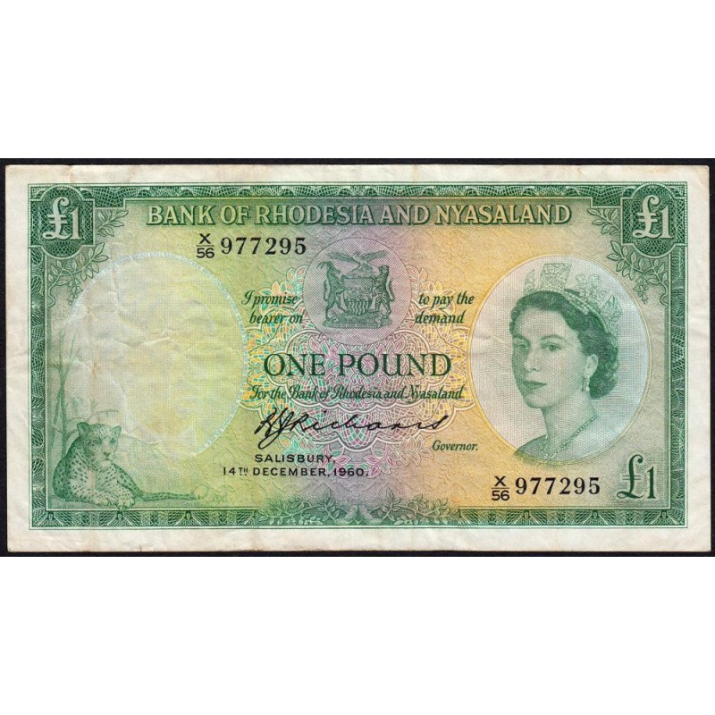 Rhodésie et Nyassaland - Pick 20b_10 - 1 pound - Série X/56 - 14/12/1960 - Etat : TB+