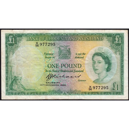 Rhodésie et Nyassaland - Pick 20b_10 - 1 pound - Série X/56 - 14/12/1960 - Etat : TB+