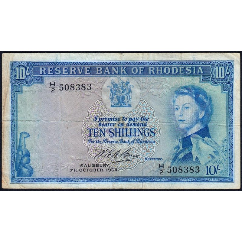 Rhodésie - Pick 24a-2 - 10 shilings - Série H/2 - 07/10/1964 - Etat : TB-