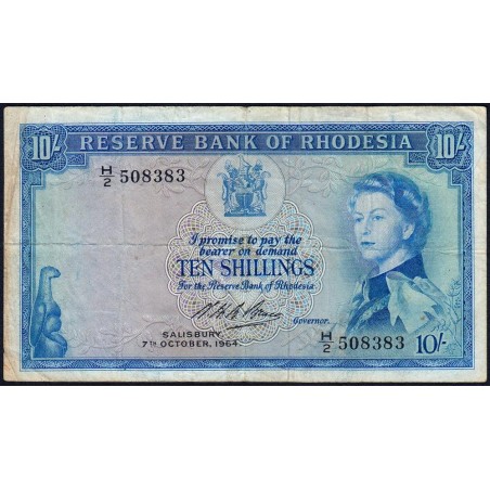 Rhodésie - Pick 24a-2 - 10 shilings - Série H/2 - 07/10/1964 - Etat : TB-