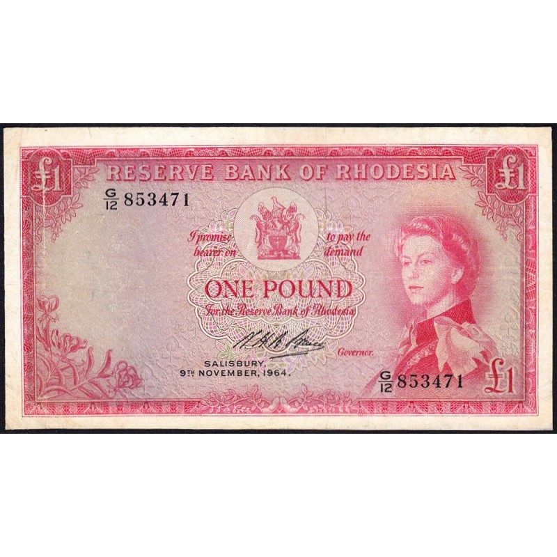 Rhodésie - Pick 25a-12 - 1 pound - Série G/12 - 07/10/1964 - Etat : TB