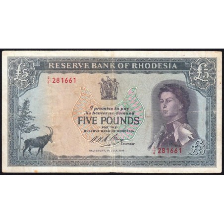 Rhodésie - Pick 29a - 5 pounds - Série J/4 - 01/07/1966 - Etat : TB à TB+