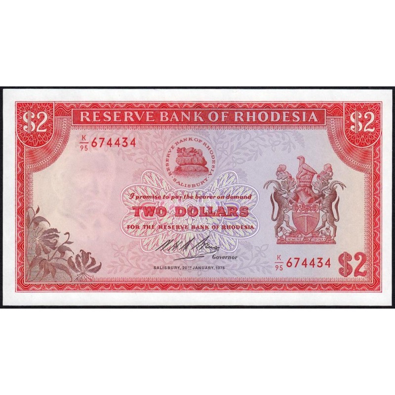 Rhodésie - Pick 31i - 2 dollars - Série K/95 - 20/01/1975 - Etat : pr.NEUF