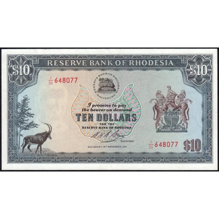 Rhodésie - Pick 33h - 10 dollars - Série J/35 - 19/11/1975 - Etat : SUP