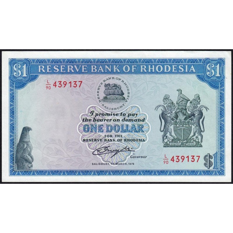 Rhodésie - Pick 34a - 1 dollar - Série L/90 - 01/03/1976 - Etat : SPL+