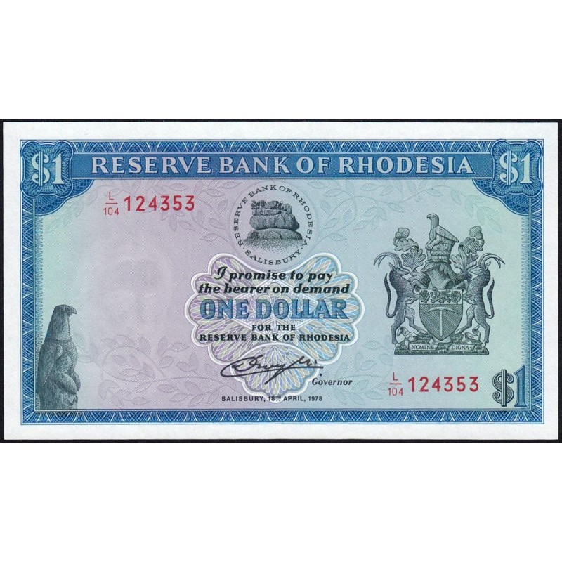 Rhodésie - Pick 34c - 1 dollar - Série L/104 - 18/04/1978 - Etat : NEUF