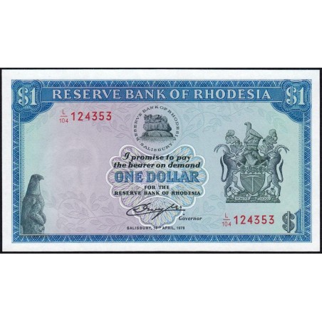 Rhodésie - Pick 34c - 1 dollar - Série L/104 - 18/04/1978 - Etat : NEUF