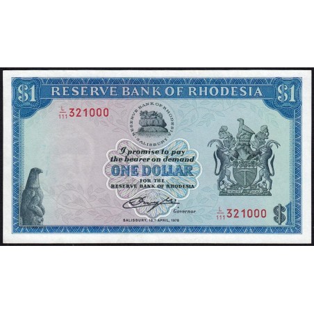 Rhodésie - Pick 34c - 1 dollar - Série L/111 - 18/04/1978 - Etat : SUP à SUP+