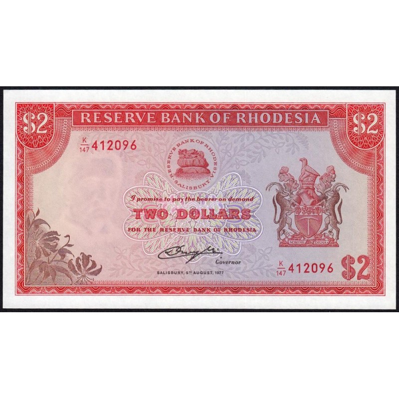 Rhodésie - Pick 35c - 2 dollars - Série K/147 - 20/01/1975 - Etat : NEUF