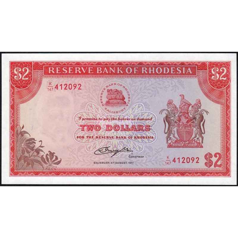 Rhodésie - Pick 35c - 2 dollars - Série K/147 - 20/01/1975 - Etat : NEUF